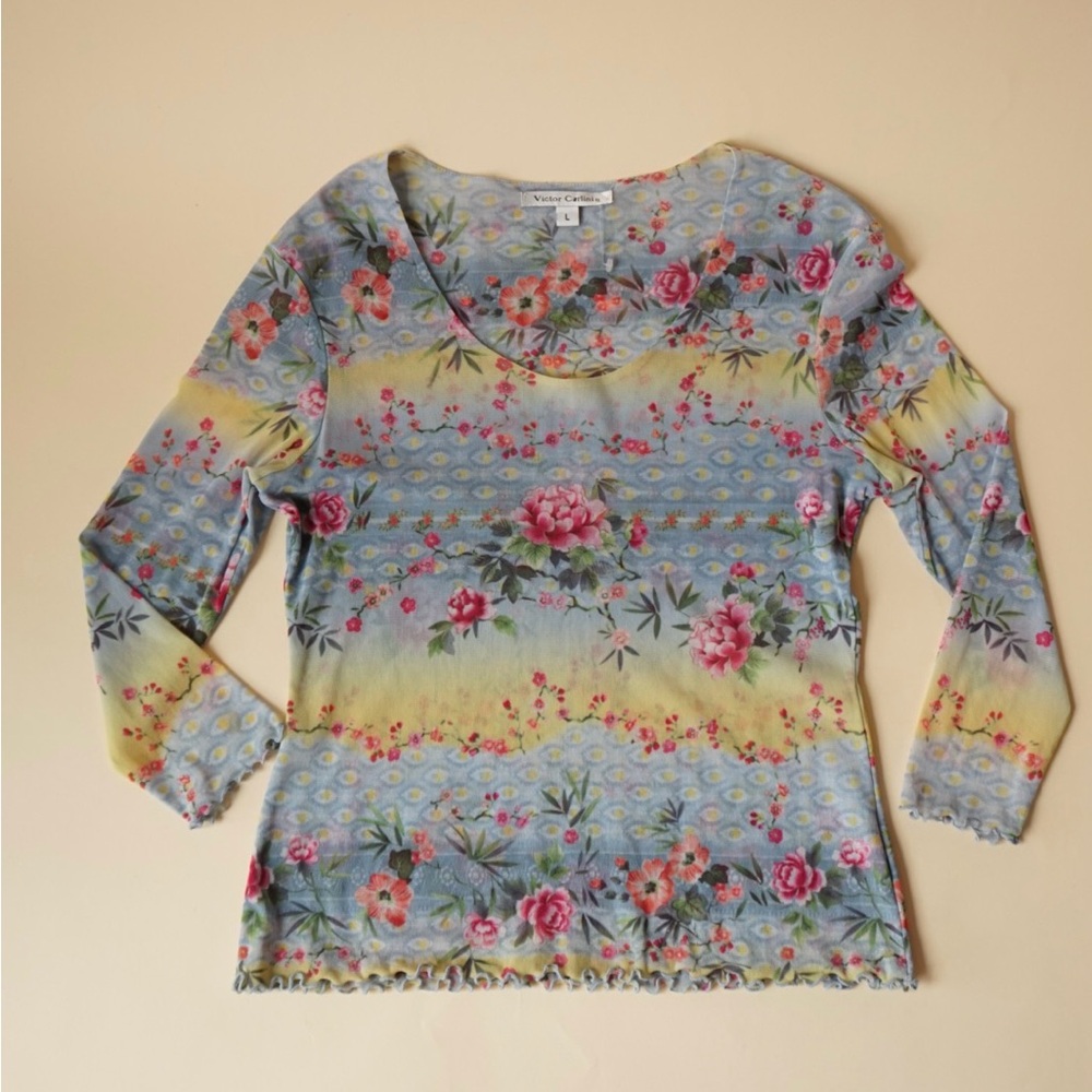 Victor Carlini Mesh Floral Y2K Top - Size XL